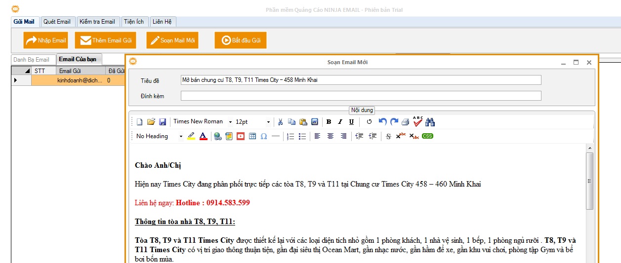 email phan mem gui email 1 1024x434 Hướng dẫn sử dụng phần mềm Email Ninja gửi email miễn phí