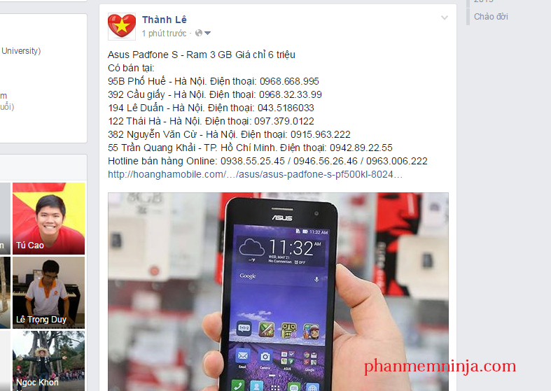 facebook dang len tuong ca nhan Facebook Ninja Phần mềm quảng bá tốt nhất hiện nay