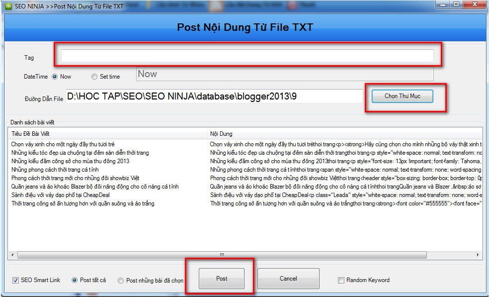 phan mem seo blogspot 91 Phần mềm đăng bài lên Blogspot – Blogger với SEO NINJA