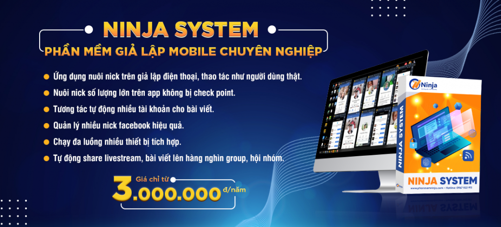 banner ninja system 1024x465 Phần mềm Ninja System   Phần mềm nuôi nick facebook trên giả lập