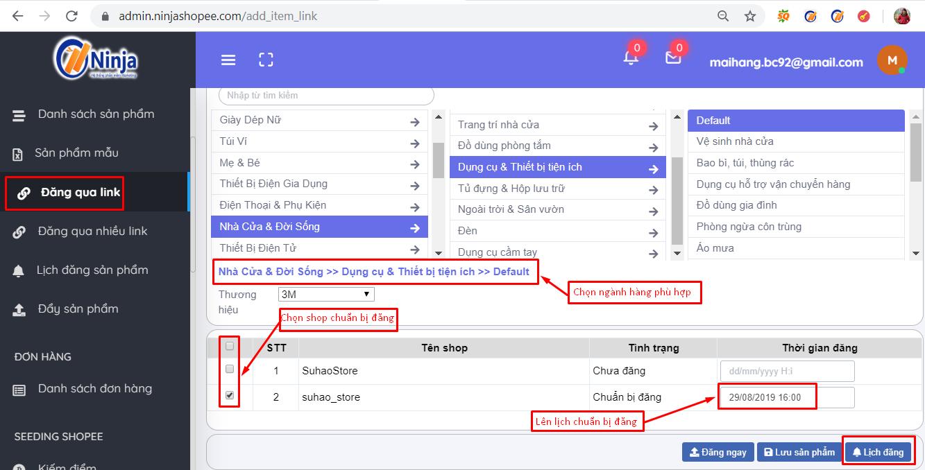 len lich dang1 Hướng dẫn lên lịch đăng sản phẩm tự động với phần mềm bán hàng shopee Ninja Shopee