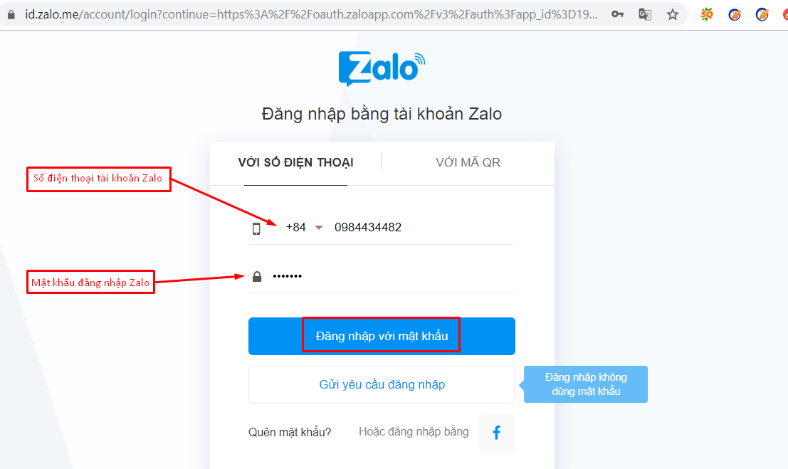 nhap tai khoan zalo2 1 Phần mềm Ninja Zalo và cách tạo Zalo Page nhanh chóng