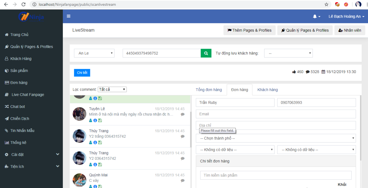 ninja fp 5 Ninja Fanpage – phần mềm quản lý inbox comment, chatbot thông minh hiệu quả