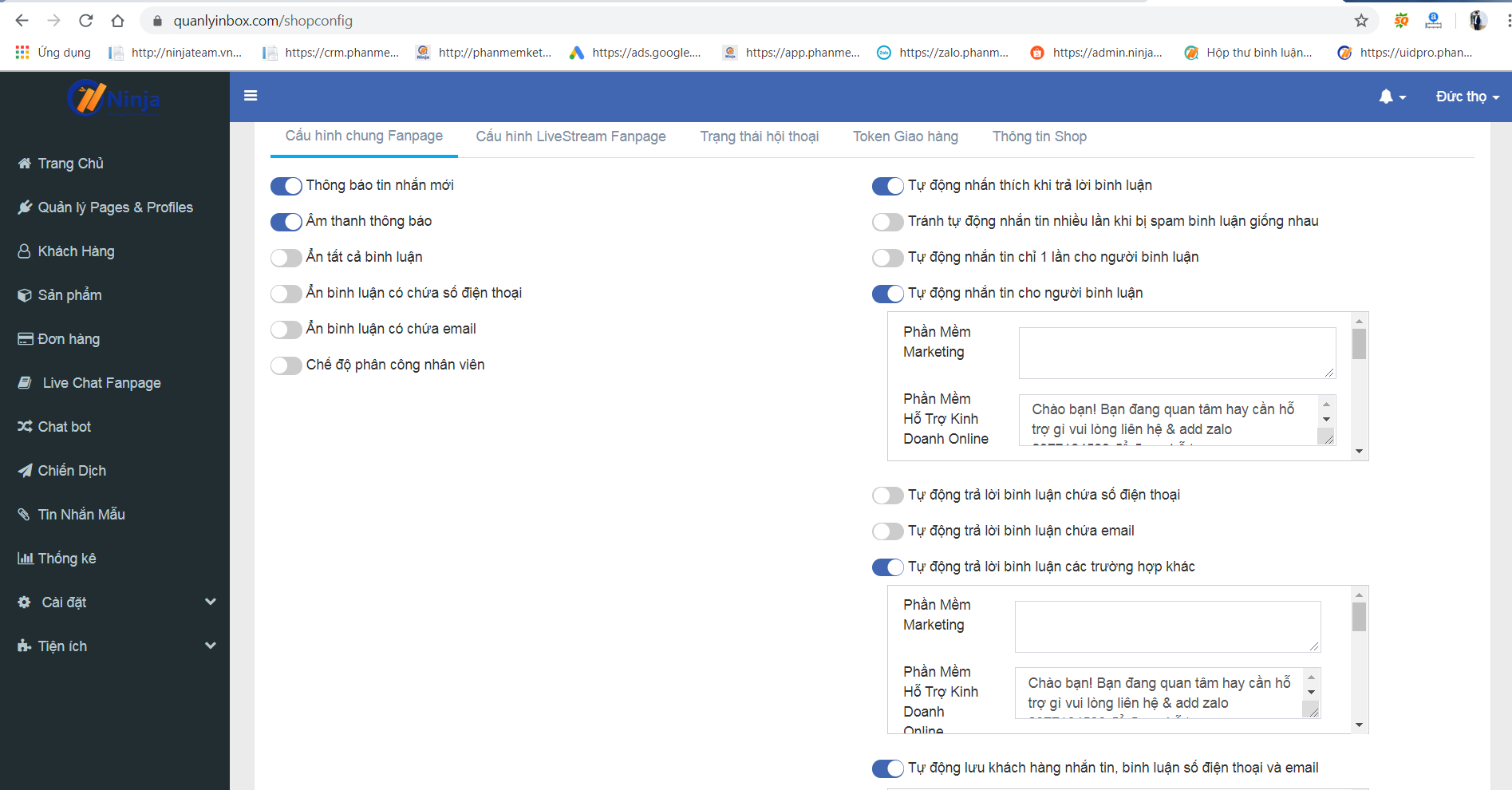 ninja fp 7 Ninja Fanpage – phần mềm quản lý inbox comment, chatbot thông minh hiệu quả