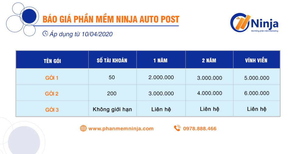 20200411 bảng báo giá0 Hướng dẫn đăng bài tự động facebook lên Profile với Ninja Auto Post V2