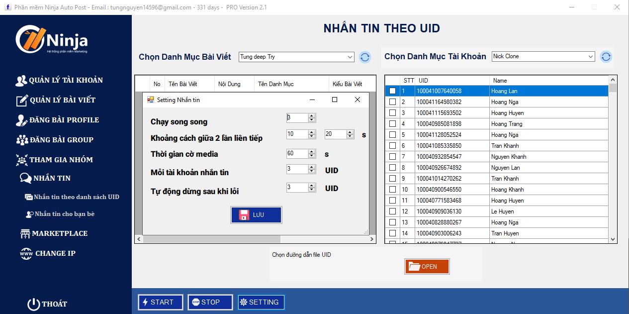 nhan tin theo uid Update version 2.1 của phần mềm đăng bài Facebook tự động phiên bản Client