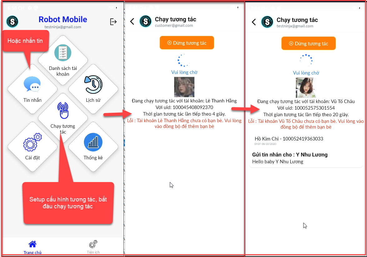 chay tuong tac 1 Hướng dẫn sử dụng phần mềm tương tác Facebook tự động   Robot Mobile