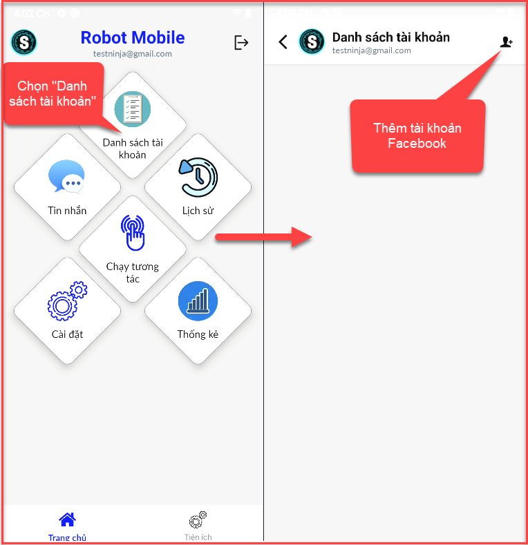 danh sách tai khoan Hướng dẫn sử dụng phần mềm tương tác Facebook tự động   Robot Mobile