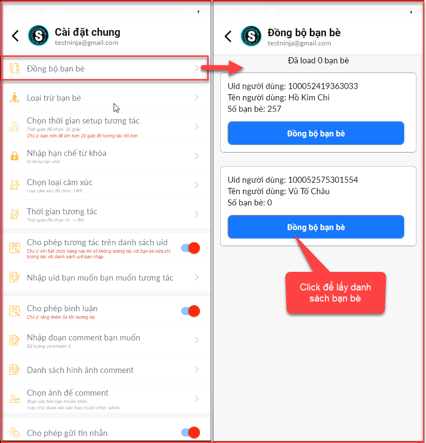 dong bo ban be Hướng dẫn sử dụng phần mềm tương tác Facebook tự động   Robot Mobile