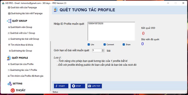 quet profile Phần mềm quét uid facebook, target khách hàng tiềm năng UID Client