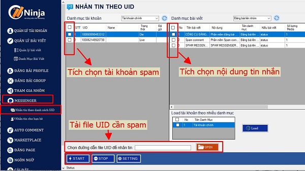  Hướng dẫn spam messenger facebook trên phần mềm Ninja Auto Post