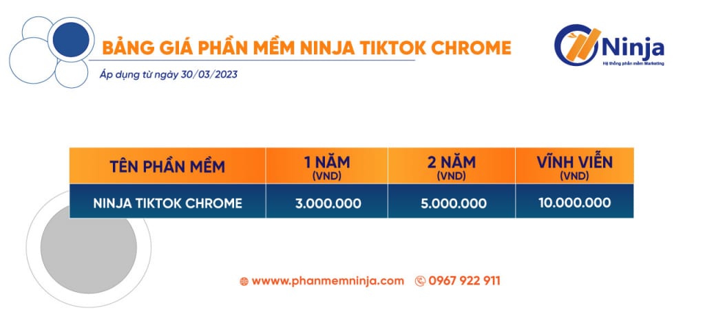 bang gia ninja tiktok chrome 1024x457 Ninja Tiktok Chrome   Phần mềm nuôi nick Tiktok, seeding, tăng follow Tiktok