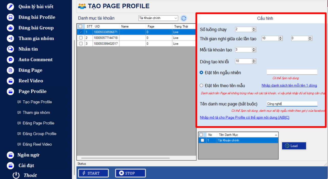 tool tao page facebook 2.2 Tool tạo page facebook tự động, số lượng lớn   Ninja Auto Post