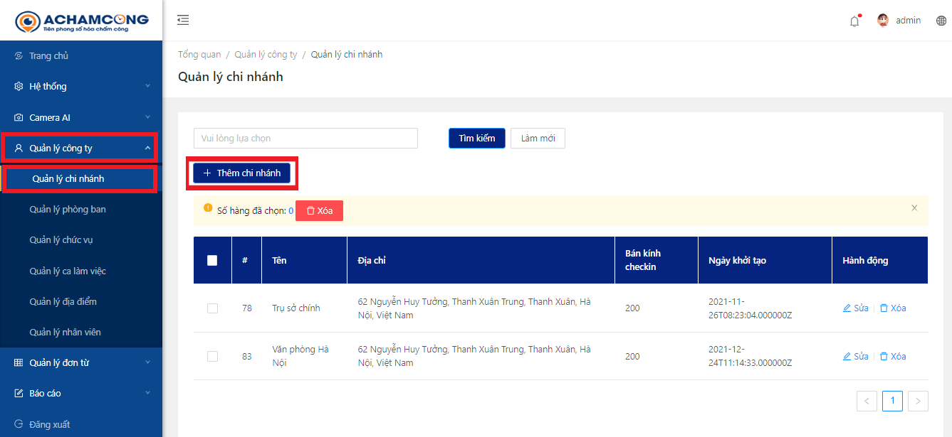 hướng dẫn quản lý checkin camera ai